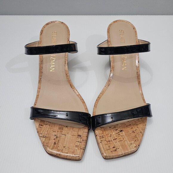 Stuart Weitzman Black Patent Leather Wedge Sandals - Picture 4 of 12